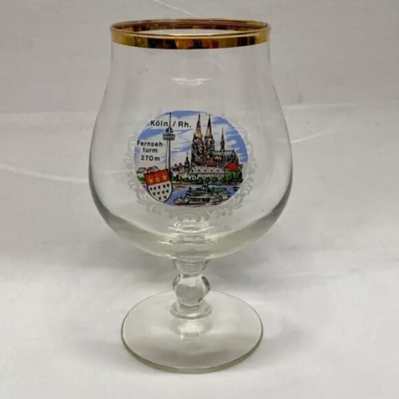 Vintage Koln/Rh. Fernseh Turm 270m City Scene Elegant Goblet Drinking Glass EUC - Picture 2 of 14